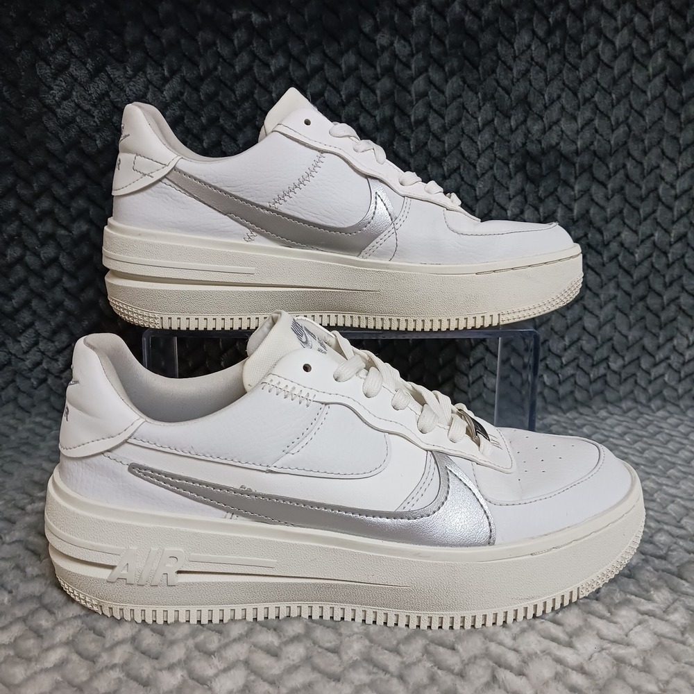 Nike Air Force 1 PLT.AF.ORM Women's Sneakers Shoes Summit White Silver Size 8